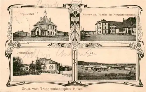 AK / Ansichtskarte  Bitsch_Lager Postanstalt Kaserne und Kantine des Arbeiterkommandos Offizierskasino Baracke Bitsch_Lager