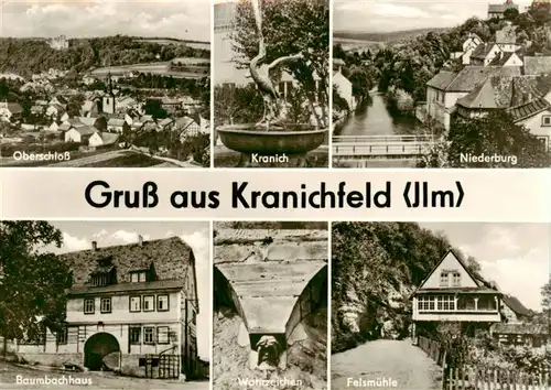 AK / Ansichtskarte 73889924 Kranichfeld Oberschloss Kranich Niederburg Baumbachhaus Wahrzeichen Felsmuehle Kranichfeld