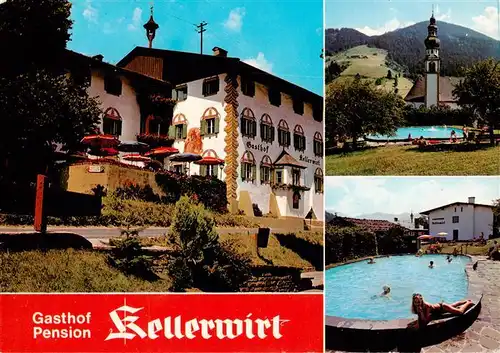 AK / Ansichtskarte 73890005 Oberau__Wildschoenau_Tirol_AT Gasthof Pension Kellerwirt Kirche Swimmingpool 