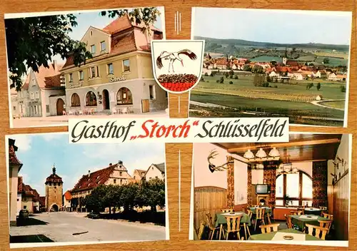 AK / Ansichtskarte 73890064 Schluesselfeld Gasthof Storch Gastraum Panorama Ortspartie Schluesselfeld