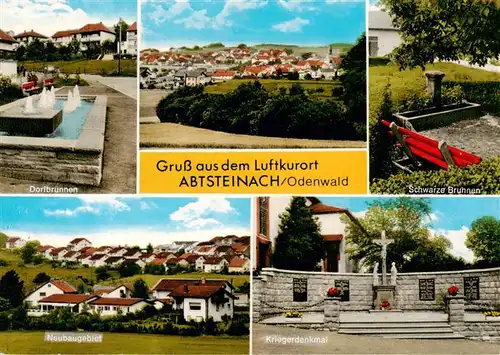 AK / Ansichtskarte 73890090 Abtsteinach_Hessen Dorfbrunnen Panorama Schwarze Brunnen Neubaugebiet Kriegerdenkmal 