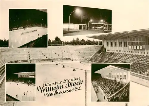 AK / Ansichtskarte  Weisswasser__Oberlausitz Kunsteis Stadion Tribuenen Teilansichten 