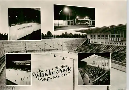 AK / Ansichtskarte  Weisswasser__Oberlausitz Kunsteis Stadion Tribuenen Teilansichten 