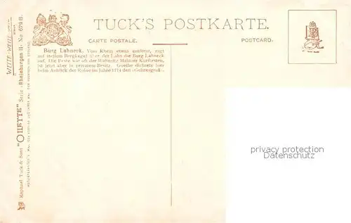 AK / Ansichtskarte  Verlag_Tucks_Oilette_Serie_Nr. Nr. 679 B. Burg Lahneck 