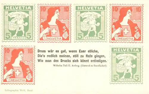 AK / Ansichtskarte  Briefmarke_auf_Ak Helvetia Franco Litho  Briefmarke_auf_Ak