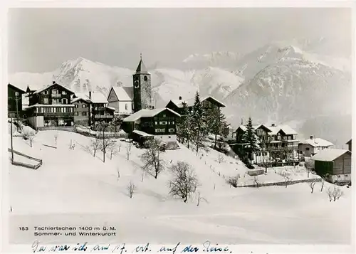 AK / Ansichtskarte  Tschiertschen_GR Ortsansicht mit Kirche Sommer- und Winterkurort im Winter 