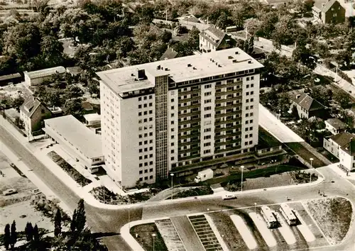 AK / Ansichtskarte  Monheim_Rhein Hochhaus Rathausplatz Fliegeraufnahme Monheim Rhein