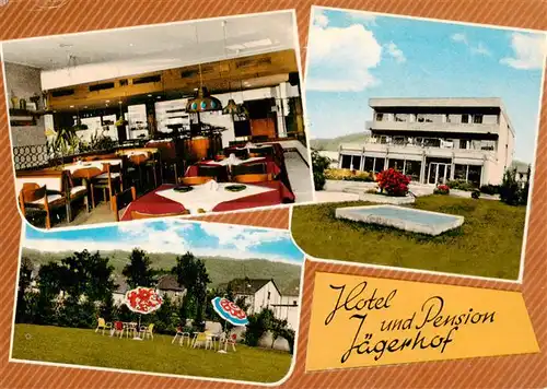 AK / Ansichtskarte  Rheinbrohl Hotel und Pension Jaegerhof Gastraum Garten Rheinbrohl