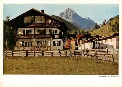 AK / Ansichtskarte  Mittenwald_Bayern Pension Rixner mit Wendelstein Mittenwald Bayern