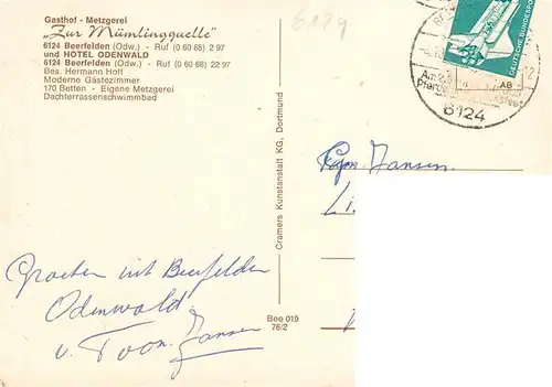 AK / Ansichtskarte  Beerfelden_Odenwald Gasthof Metzgerei Zur Muemlingquelle Beerfelden Odenwald