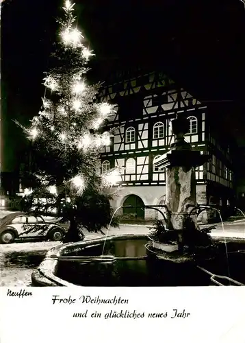 AK / Ansichtskarte 73890641 Neuffen Rathaus mit Marktbrunnen zur Weihnachtszeit Neuffen