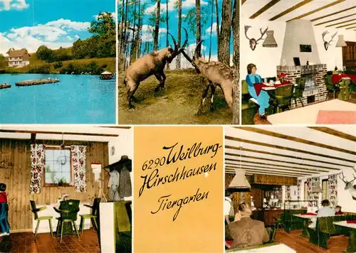 AK / Ansichtskarte  Hirschhausen_Oberlahnkreis Gaststaette im Tiergarten Gondelteich Kaminzimmer Gastraeume Hirschhausen