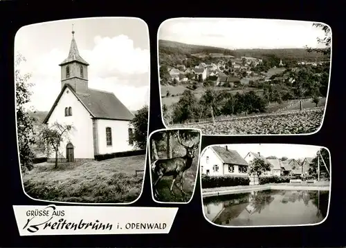 AK / Ansichtskarte  Breitenbrunn_Odenwald Kirche Panorama Hirsch Schwimmbad Breitenbrunn Odenwald