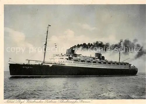 AK / Ansichtskarte  Dampfer_Oceanliner Norddeutscher LLOYD Bremen D. Bremen 