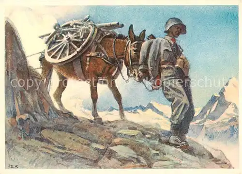 AK / Ansichtskarte  Gebirgsjaeger_Chasseur_Alpins_Mountaineers Schweiz Geb.-Art. Radtier Essel 