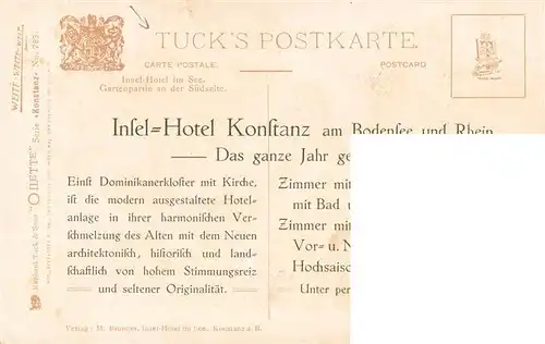 AK / Ansichtskarte  Verlag_Tucks_Oilette_Serie_Nr. Nr.783 Konstanz Insel Hotel Klostergarten 