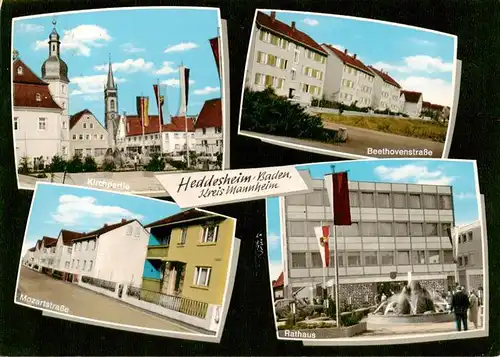 AK / Ansichtskarte 73890985 Heddesheim_Baden Kirchpartie Beethovenstrasse Mozartstrasse Rathaus Heddesheim_Baden