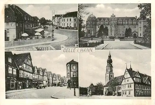 AK / Ansichtskarte  Celle__Niedersachsen Bahnhofsplatz Schloss Schuhstrasse Stadtkirche 