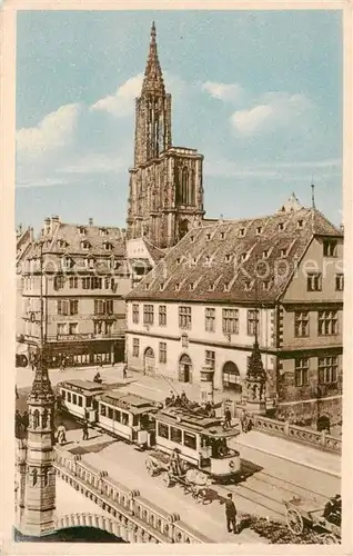 AK / Ansichtskarte 73891065 Eisenbahn_Railway_Chemin_de_Fer Strasbourg Le pont du corbeau La Cathédrale 