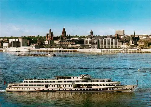 AK / Ansichtskarte 73891099 Schiffe_Binnenschifffahrt Mainz am Rhein Rathaus Dom 