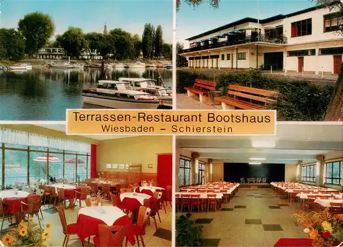 AK / Ansichtskarte 73891218 Schierstein_Wiesbaden Terrassen Restaurant Bootshaus Gastraeume Bootsliegeplatz 