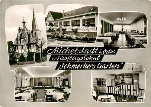 AK / Ansichtskarte 73891229 Michelstadt Rathaus Schmerkers Gartenlokal Terrasse Nebenzimmer Saal Bar Michelstadt