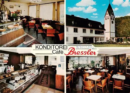 AK / Ansichtskarte 73891234 Nassau_Lahn Konditorei Cafe Bressler Gastraeume Kuchentheke Kirche Nassau_Lahn