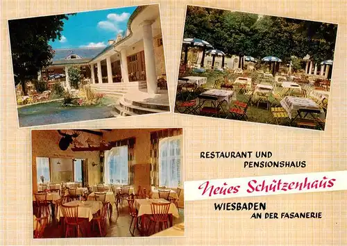 AK / Ansichtskarte  Wiesbaden Restaurant und Pensionshaus Neues Schuetzenhaus Gastraum Gartenterrasse Wiesbaden