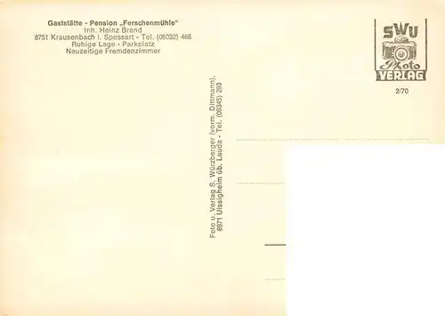 AK / Ansichtskarte  Krausenbach_Dammbach Gaststaette Pension Ferschenmuehle Gastraum Panorama 