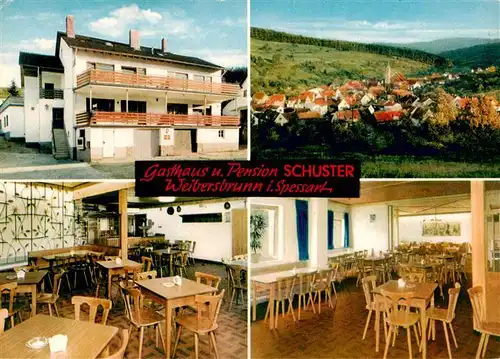 AK / Ansichtskarte  Weibersbrunn Gasthaus Pension Schuster Gastraeume Panorama Weibersbrunn