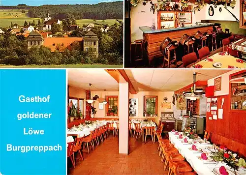 AK / Ansichtskarte  Burgpreppach Panorama Gasthof goldener Loewe Gaststube Bar Burgpreppach