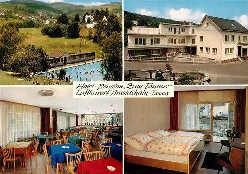 AK / Ansichtskarte 73891292 Arnoldshain Hotel Pension Zum Taunus Gastraum Gaestezimmer Schwimmbad Arnoldshain