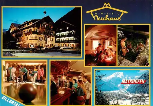 AK / Ansichtskarte 73891348 Mayrhofen_Zillertal_AT Hotel Neuhaus Kagelbahn Bar Gastraum Hallenbad Panorama 
