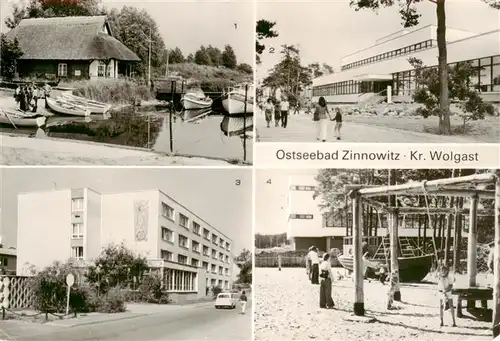 AK / Ansichtskarte  Zinnowitz_Ostseebad Bootshafen am Achterwasser Erholungsheim Roter Oktober Kinderspielplatz Zinnowitz_Ostseebad