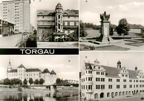 AK / Ansichtskarte 73891437 Torgau Hochhaus Schloss Hartenfels Wendelstein Schloss Denkmal der Begegnung Rathaus Torgau