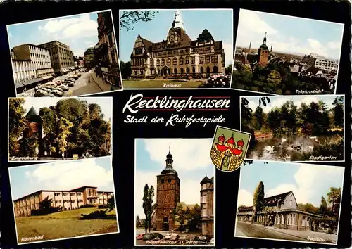 AK / Ansichtskarte 73891492 Recklinghausen__Westfalen Markt Rathaus Total Engelsburg Stadtgarten Hallenbad Propsteikirche St Peter Saalbau 