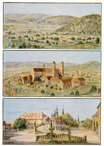 AK / Ansichtskarte 73891497 Fulda Vor der Klostergruendung im Mittelalter und Heute Fulda