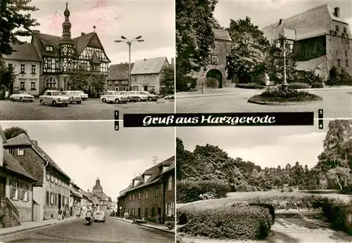 AK / Ansichtskarte 73891502 Harzgerode Marktplatz mit Rathaus Oberstrasse Schlossberg mit ehem Schloss Stadtgarten Harzgerode