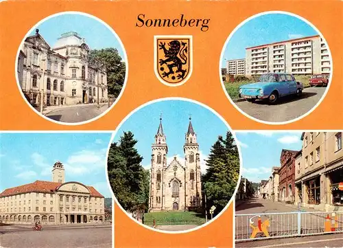 AK / Ansichtskarte 73891509 Sonneberg__Thueringen Spielzeugmuseum Kreispflegeheim Rathaus Kirche Fussgaengerzone 