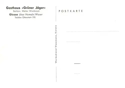 AK / Ansichtskarte  Glesse_Ottenstein_Hameln Gasthaus Gruener Jaeger Gaststube 