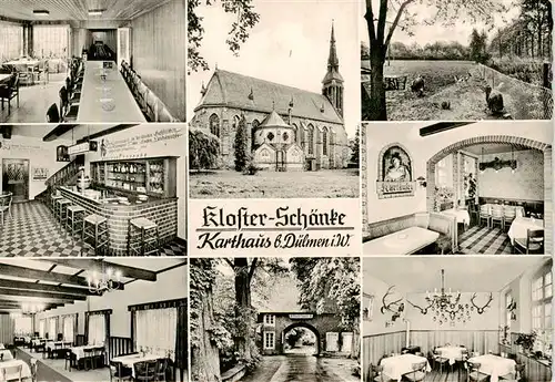 AK / Ansichtskarte 73891609 Karthaus_Duelmen Kloster Schaenke Kegelbahn Bar Gastraeume Kirche Park Karthaus Duelmen