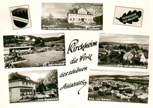 AK / Ansichtskarte 73891661 Kirchheim__Teck Buergerhaus Schwimmbad Eisenbergblick Cafe Blumenauer Blick vom Bahnhof 