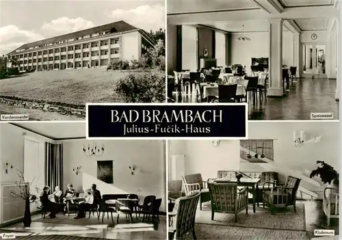 AK / Ansichtskarte  Bad_Brambach Julius Fucik Haus Vorderansticht Speisesaal Foyer Klubraum Bad_Brambach