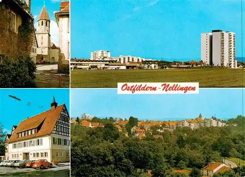 AK / Ansichtskarte 73891825 Nellingen_Ruit_Ostfildern Kirche Hochhaus Gasthof 