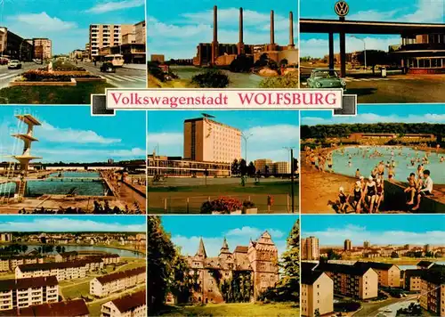 AK / Ansichtskarte  Wolfsburg VW Stadt Teilansichten Schwimmbad Schloss Siedlung Wolfsburg