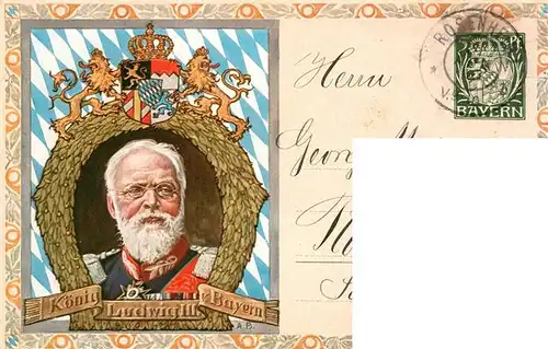 AK / Ansichtskarte  Briefmarke_auf_Ak Bayern Koenig Ludwig III Briefmarke_auf_Ak