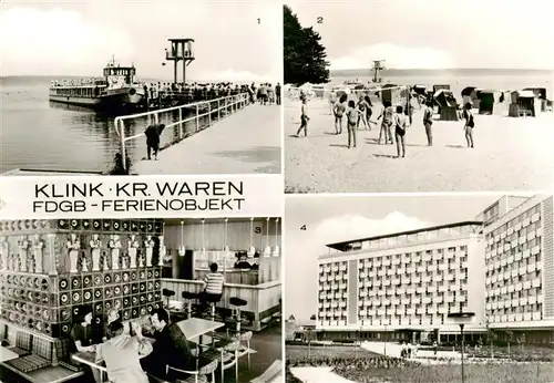 AK / Ansichtskarte  Klink_Waren FDGB Ferienobjekt Gaststube Bar Strand Faehranlegestelle Klink Waren