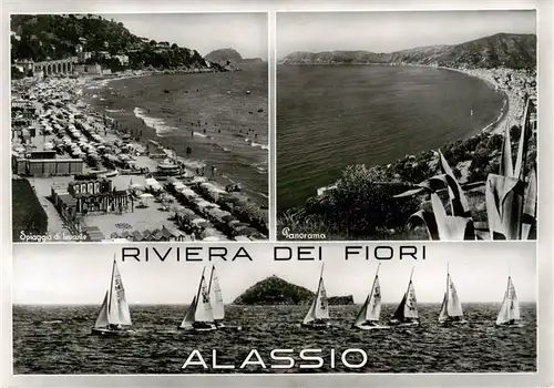 AK / Ansichtskarte  Alassio_Liguria_IT Spiaggia Panorama Segelregatta 