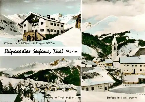 AK / Ansichtskarte  Serfaus_Tirol Koelner Haus mit Furgler Serfaus Ortspartie mit Kirche Serfaus Tirol