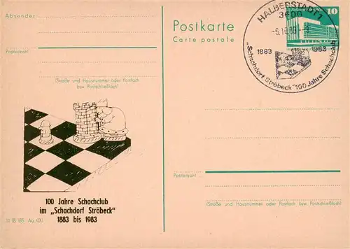 AK / Ansichtskarte  Schach_Chess_Echecs 100 J. Schachclub Schachdorf Stoebeck  Halberstadt 